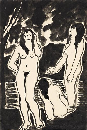 ABRAHAM WALKOWITZ (1878 - 1965, RUSSIAN/AMERICAN) (PAIR) Untitled, (Bathers). (Pair)
